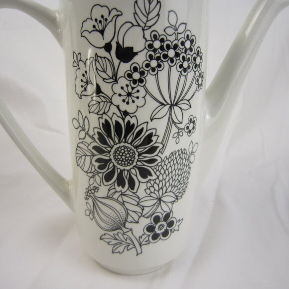 Grindley Manitou Mod Black White Coffee Tea Pot Flower Pattern - Ironstone - Picture 4 of 10